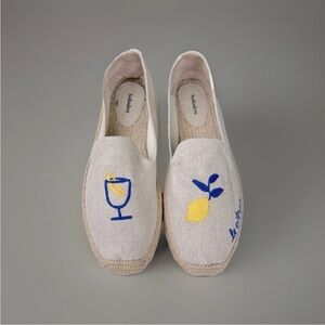 Soludos Cream Espadrilles with Blue and Yellow Embroidery